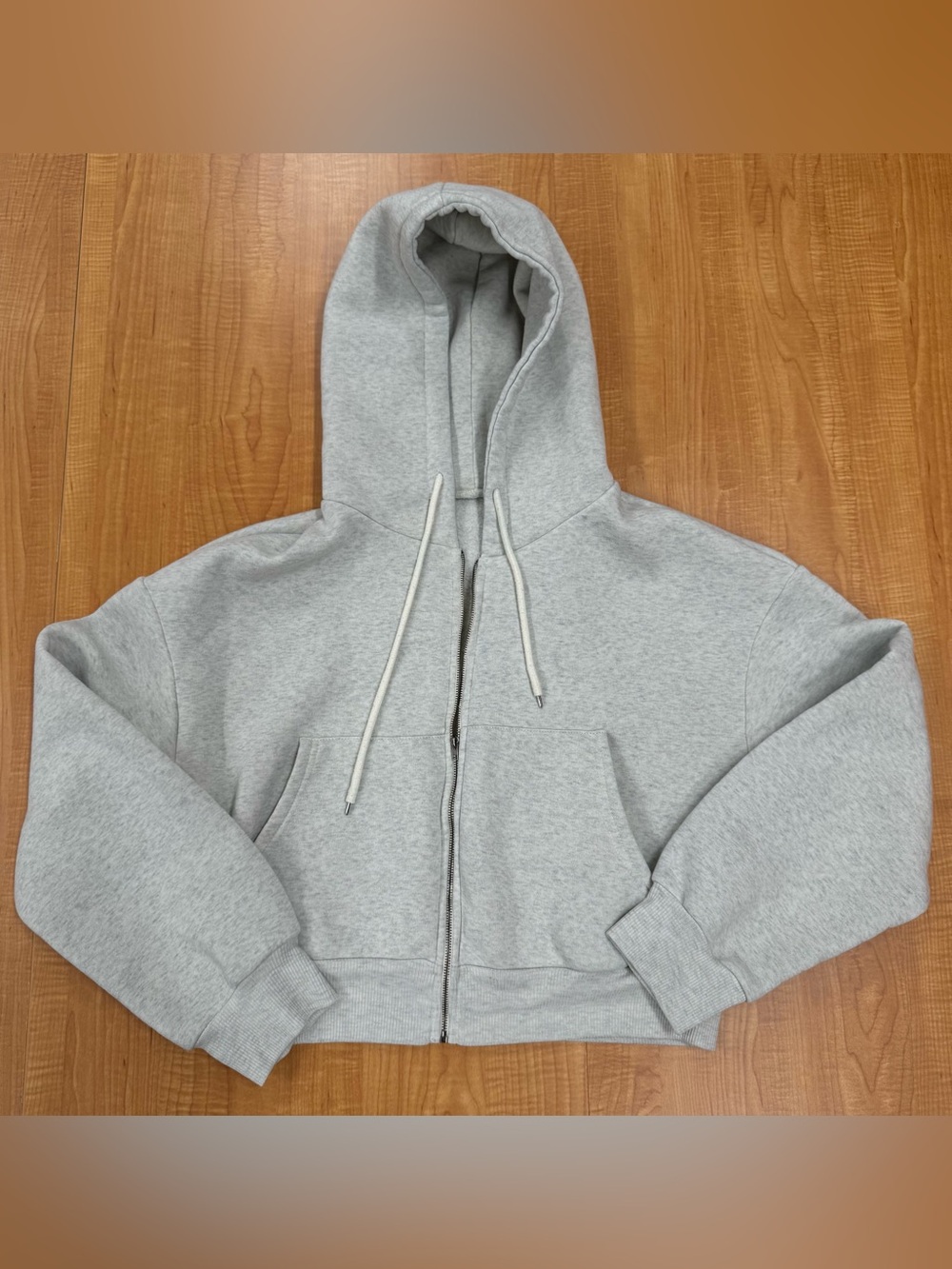 Cropped full zip hooded sweatshirt